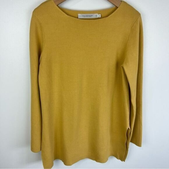 Contemporaine by Simons mustard yellow light knit pullover scoop neck Sweater L - Picture 10 of 13